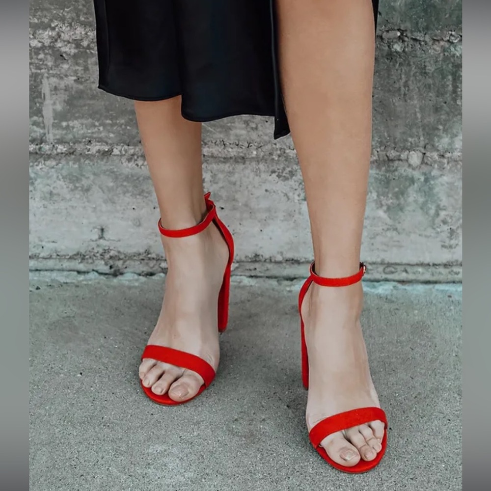 Lulus Taylor Red Suede Ankle Strap Heels Size 7.5